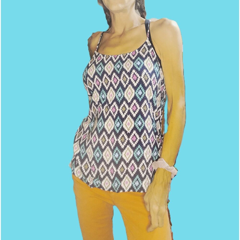 Aztec Print Strappy Racerback Tank Top ~ Size Small ~ Blue & Pink